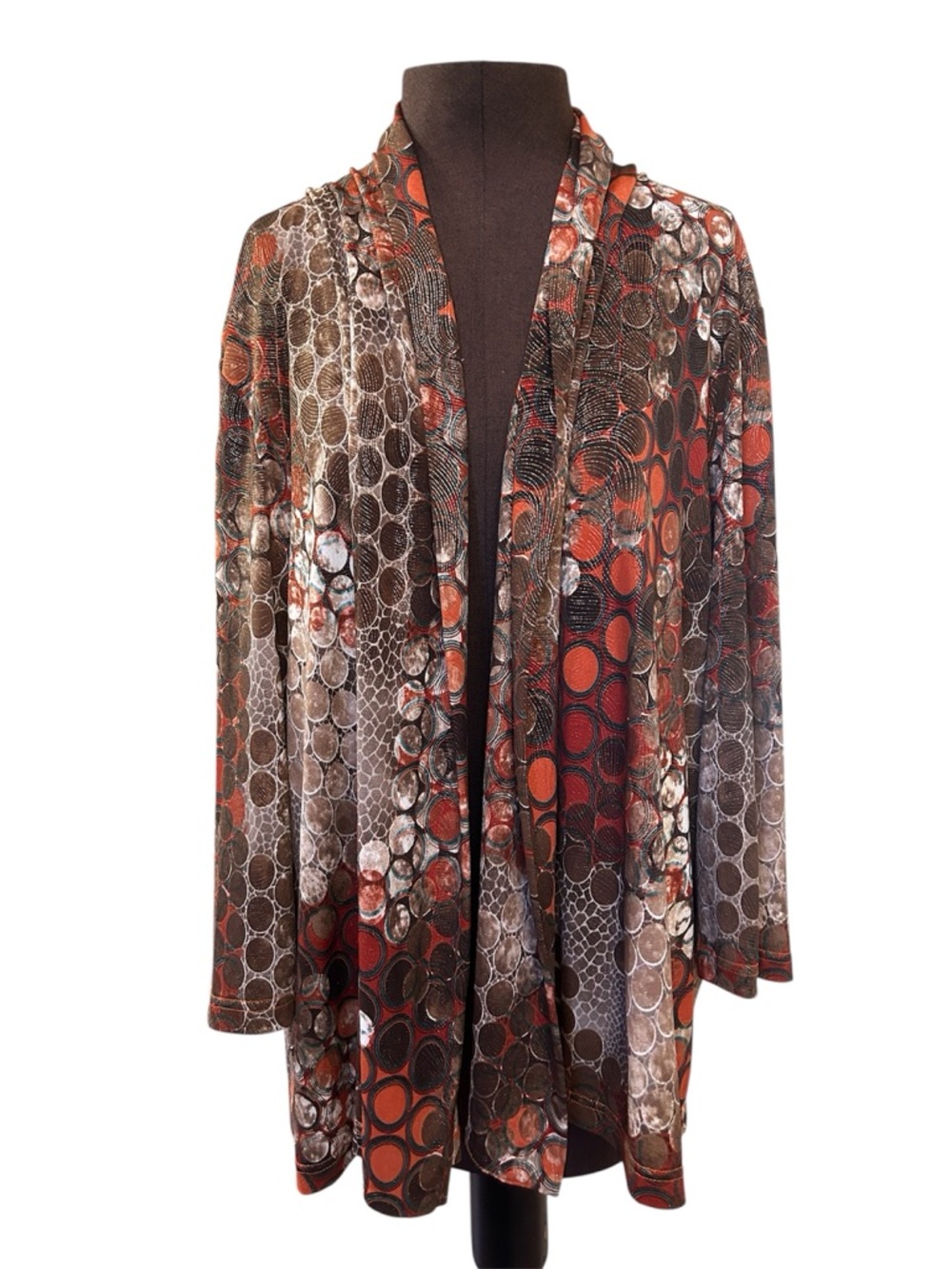 Southern Lady Brown & Rust Dot-Pattern Open Silky Cardigan